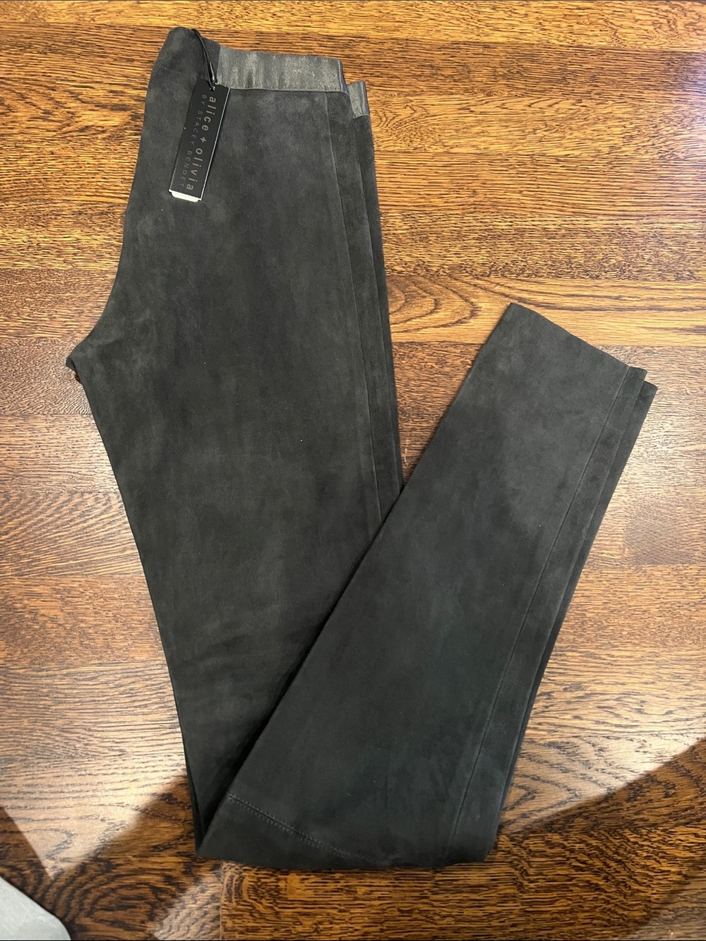 Alice + Olivia Black Suede-Look Leggings